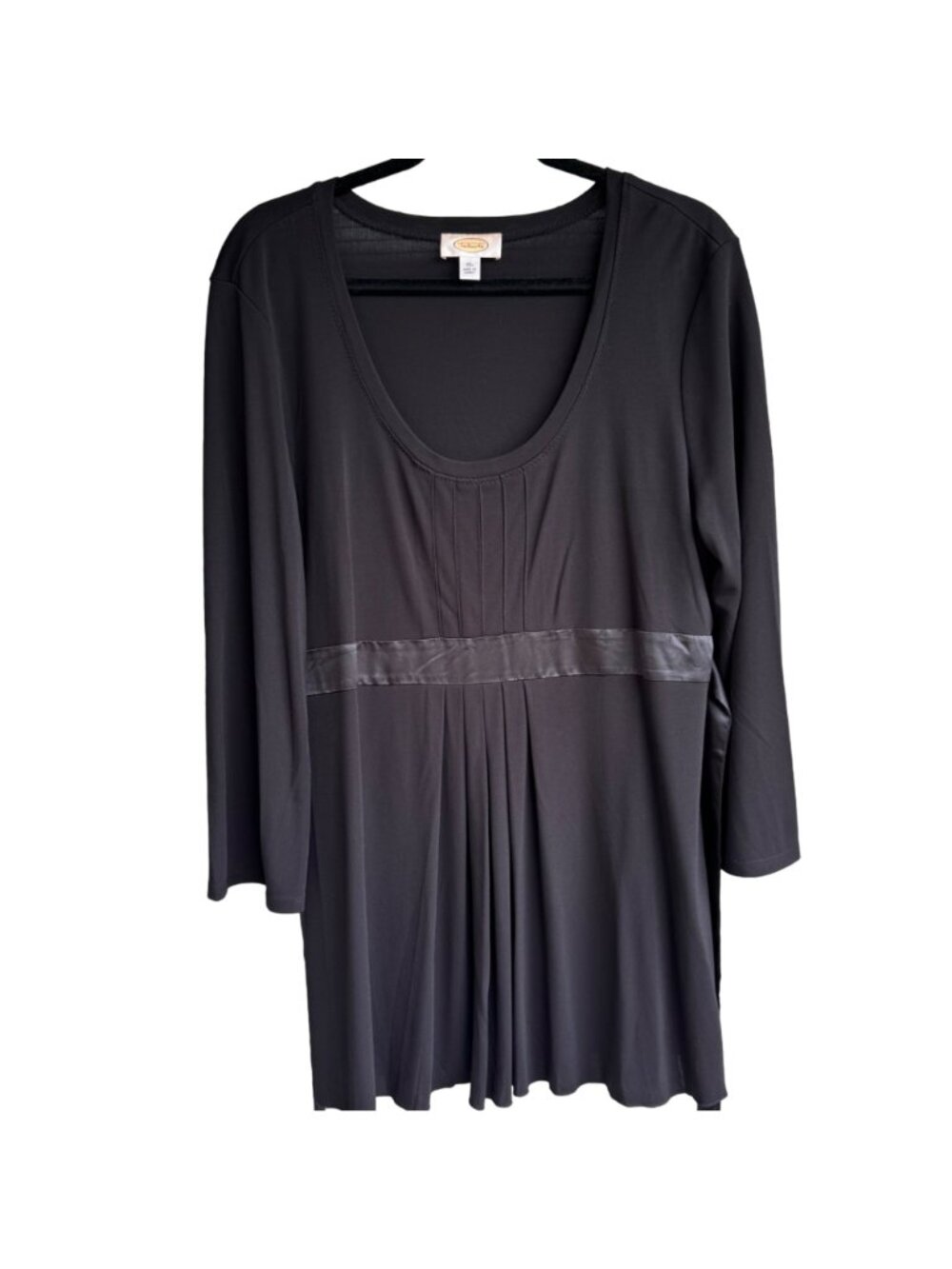 Talbots Black Tunic Top XL Long Sleeve Ribbon Belt & Pleated Deep Scoop Neck New - Picture 10 of 10